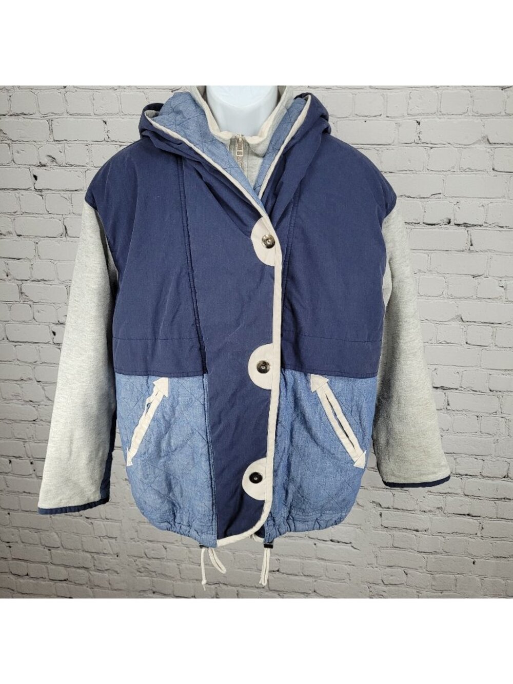 VTG Andy Johns Blue Retro Hooded Insulated Quilted Layered Jacket Size Medium M